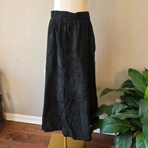 VTG Interim Korean Black Suede Leather Maxi‎ Skirt Long 90s Vintage 27 waist